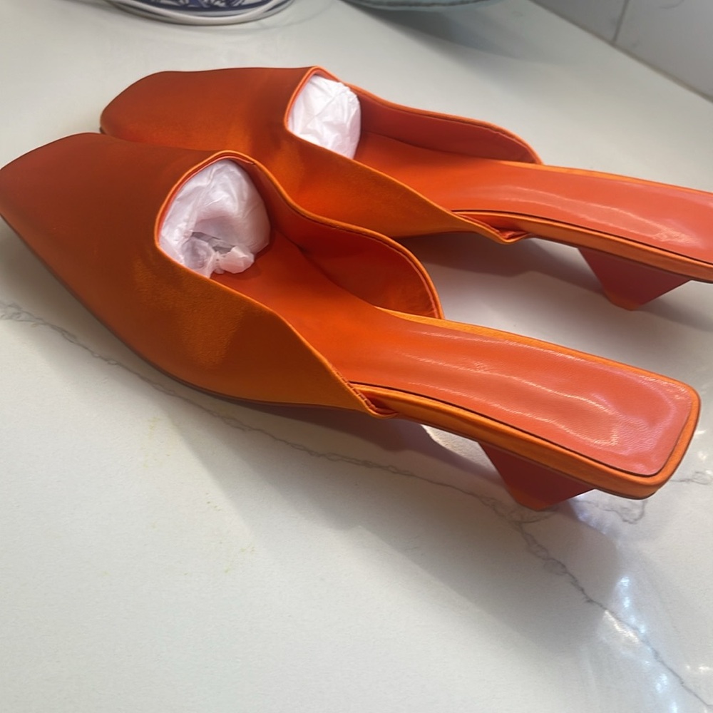 SOLD - Orange Silk Low Heel Mule